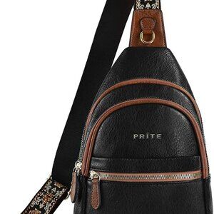 Leather Crossbody Sling Bag for Women - Travel Fanny Pack Chest Purse